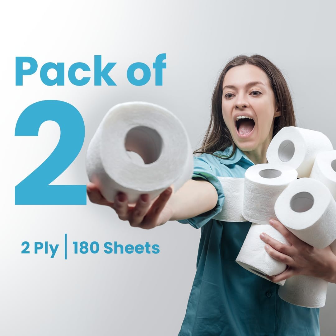 Nice Touch 2-Ply Embossed Toilet Rolls, 20 X 180 Sheets Extra Saving Tissue Rolls - 3600 Premium 2-Ply Sheets, Soft Feel Tissue Suitable for All Skin Types and Germ Protection — additional view 3