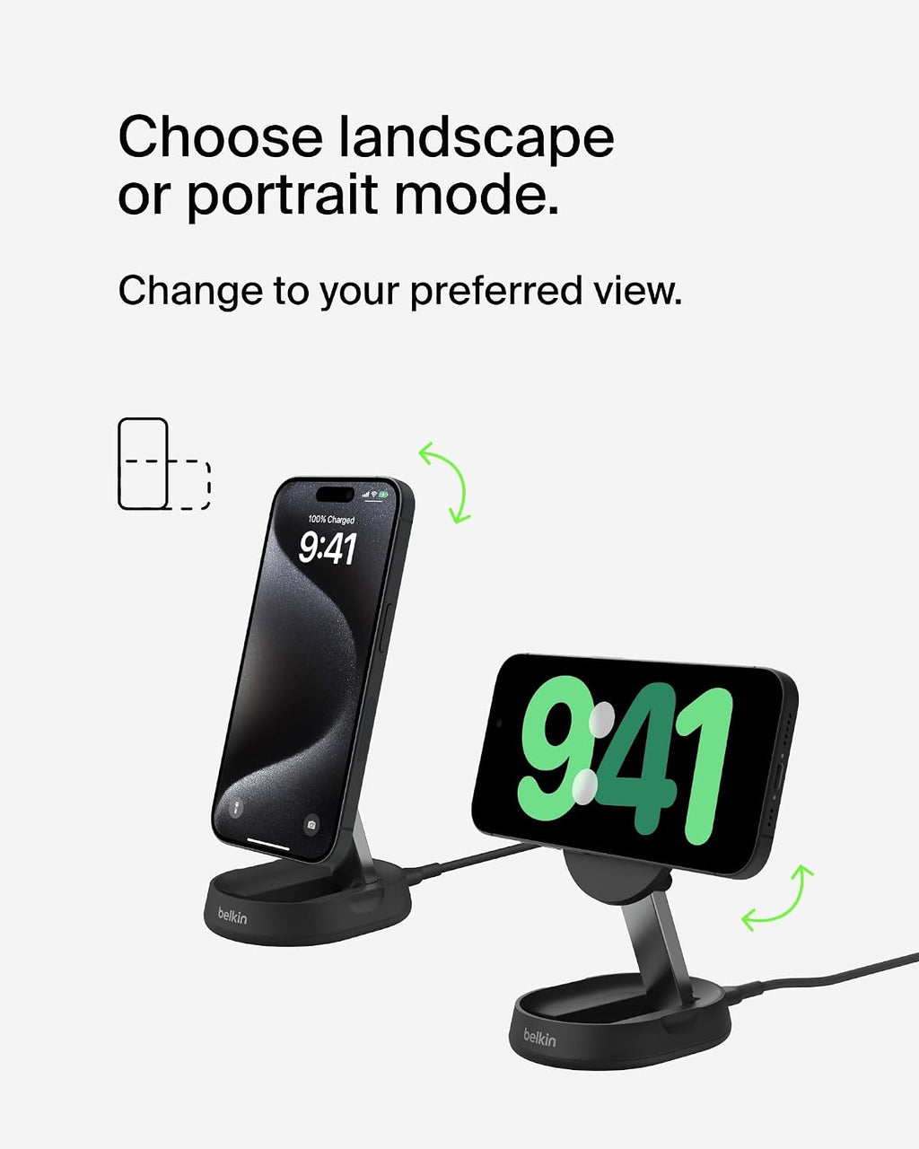 Belkin BoostCharge Pro 15W convertible magnetic wireless charging stand, MagSafe compatible fast Qi2 wireless charger, magnetic fast charger for Apple iPhone 17/16/15, Air, AirPods, PixelSnap - Black