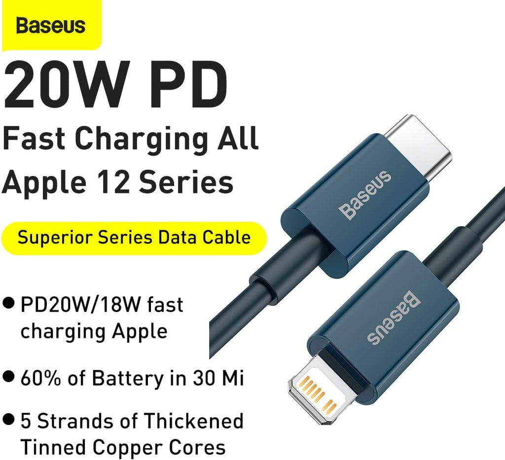 Baseus Superior USB-C to Lightning Cable 20W — 1m — Blue