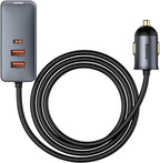 Baseus 120W 4-Port Car Charger Adapter with 5FT Cable, Fast Charging for Multiple Devices — Grey
