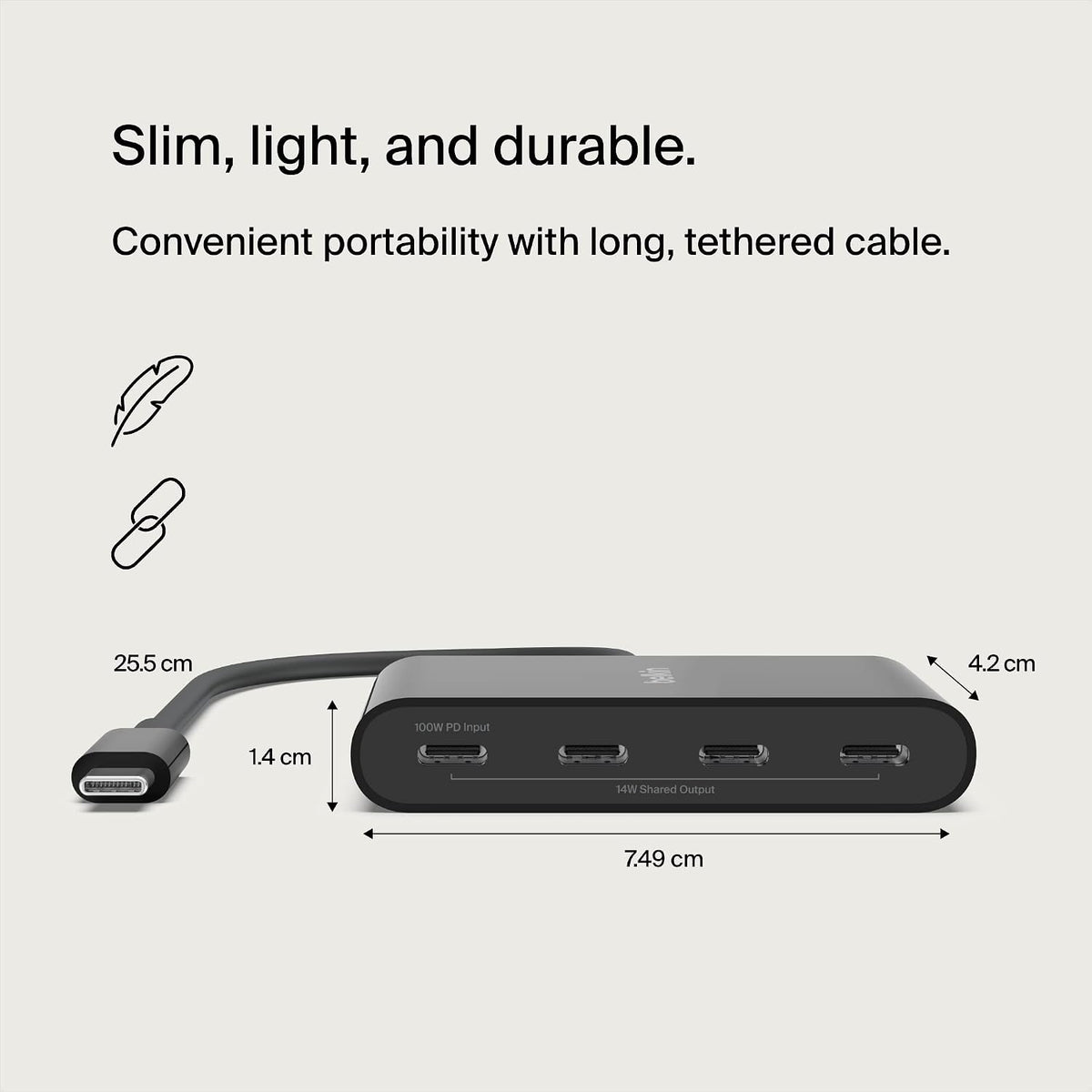 Belkin CONNECT USB-C™ to 4-Port USB-C Hub, Multiport Adapter Dongle with 4 USB-C 3.2 Gen2 Ports & 100W PD with Max 10Gbps High Speed Data Transfer for MacBook, iPad, Chromebook, PC, and More