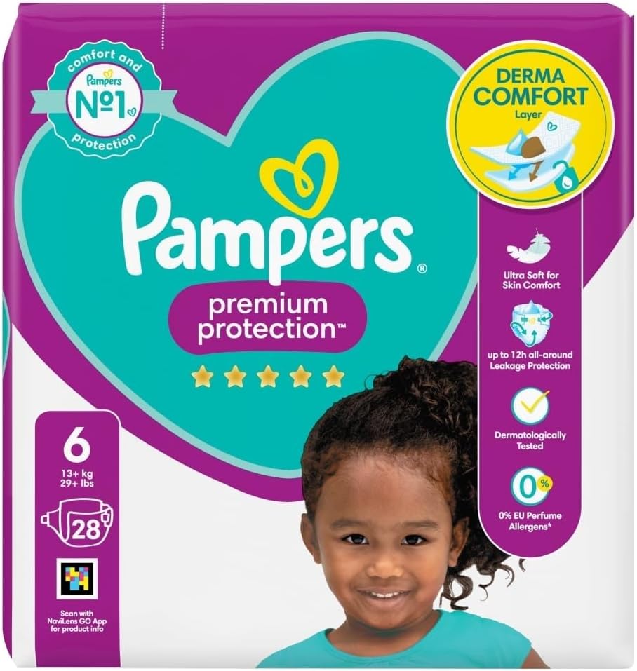 Pampers Premium Protection Size 6, 13kg+ Essential Pack, 28 Nappies