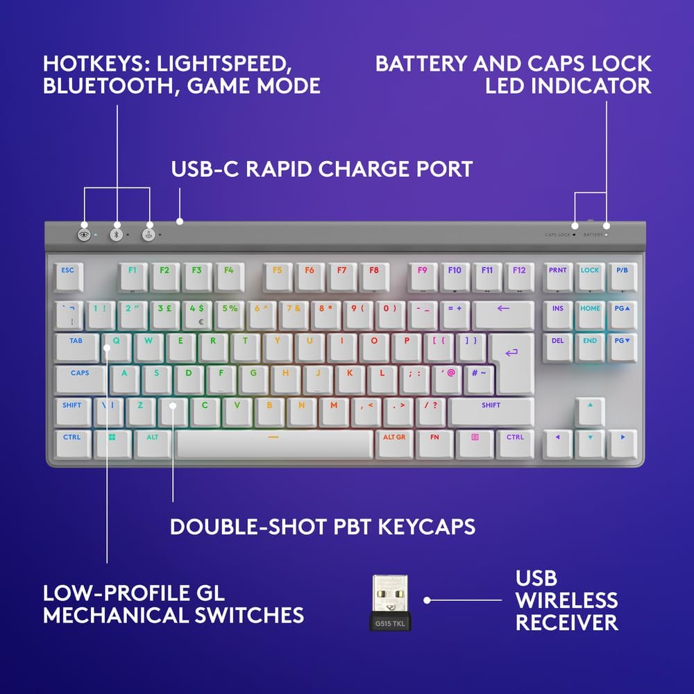 Logitech G515 TKL Wireless Gaming Keyboard — White