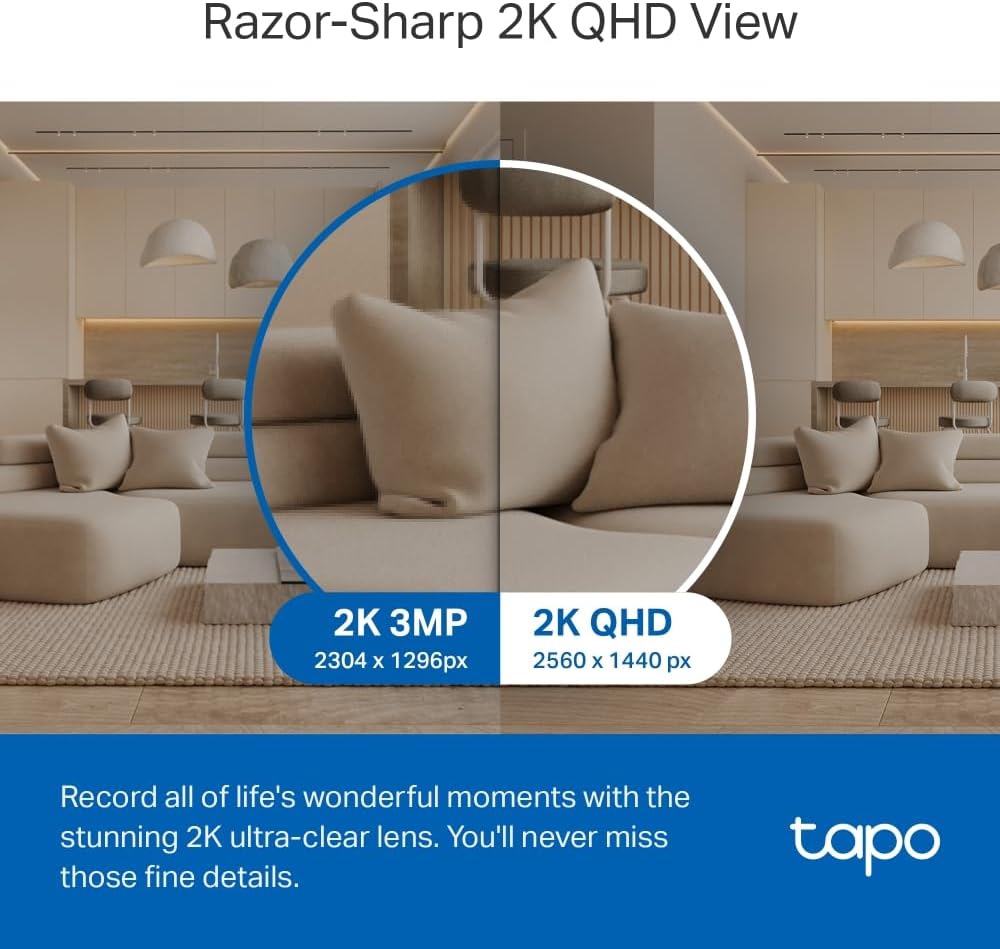 TP-Link Tapo Pan/Tilt 2K 4MP, 360°Rotational View Wi-Fi Surveillance Camera|Smart AI, Pet, Human & Vehicle Detection|2-Way Audio| Compatible with Alexa and Google Assistant (Tapo C220)
