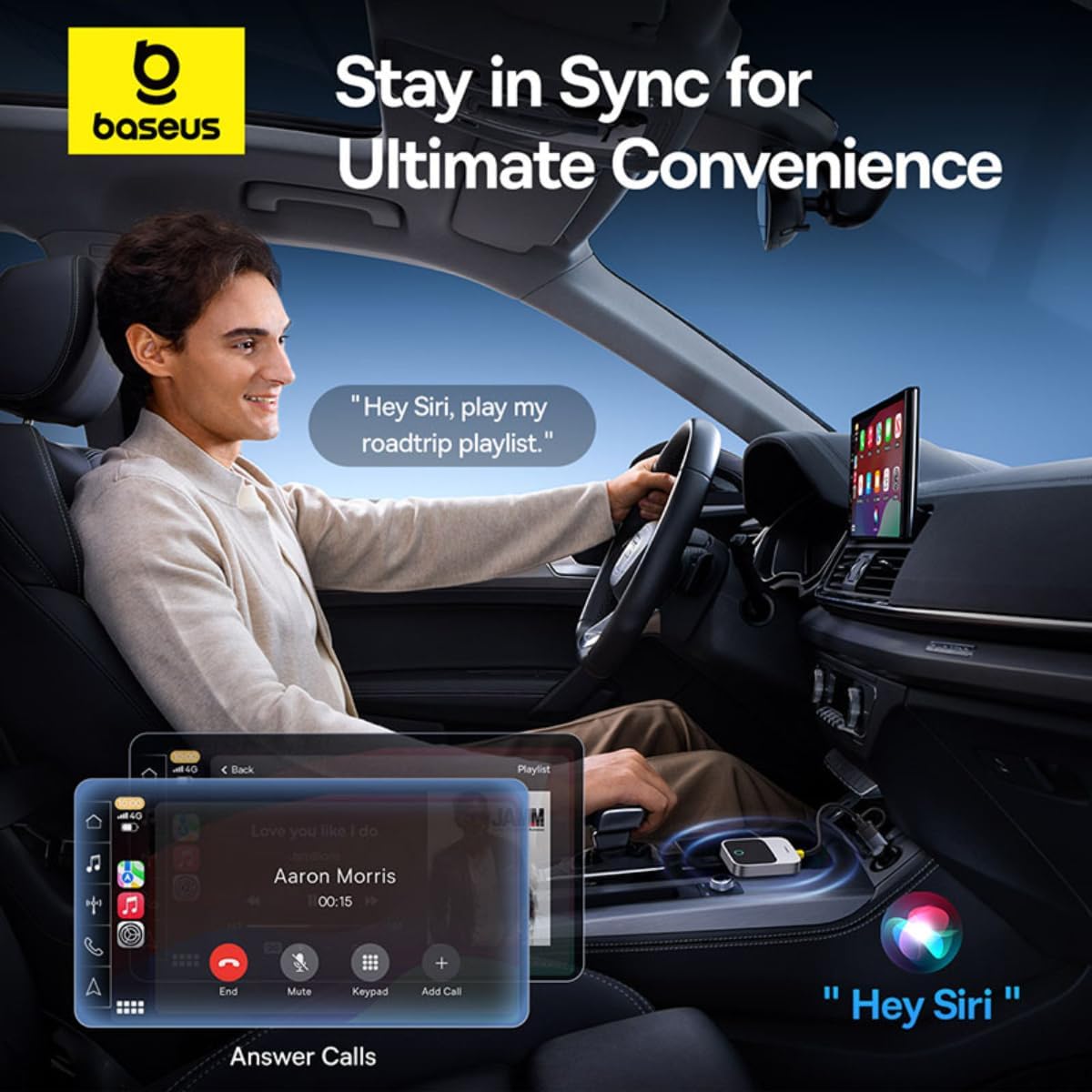 Baseus Wireless CarPlay Adapter for iPhone - Converts Wired CarPlay to Wireless, Plug & Play Carplay for Cars from 2017 & for iPhone iOS 10+, Prime Trip Safe Journey, Only for Apple carplay - Grey — Grey