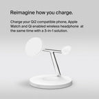 Belkin BoostCharge Pro 3-in-1 Wireless Charger with Qi2 for iPhone 17, Air, 16, 15, 14, 13, 12 + Apple Watch + AirPods + Pixelsnap, 15W MagSafe Compatible Charging Station - White