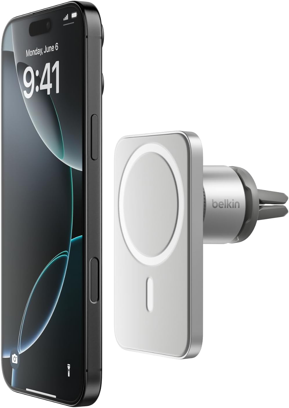 Belkin MagSafe Car Vent Mount PRO for iPhone 12, 12 Pro, 12 Pro Max, 12 Mini Keeps All iPhone 12 Models Magnetically Mounted While You Drive, Silver, WIC002, WIC002btGR