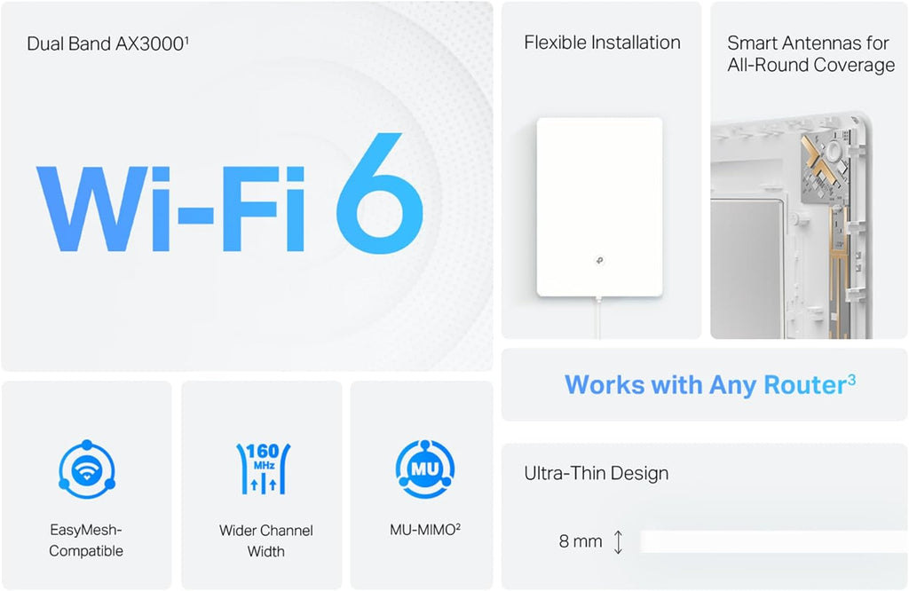 TP-Link AX3000 Wall-Mounted Wi-Fi 6 Range Extender Archer Air E5 | Ultra-Thin & Compact | Up to 2,700 sq. ft. | Dual Band Wi-Fi | Smart Beamforming Antennas | EasyMesh | Mounting Materials Included