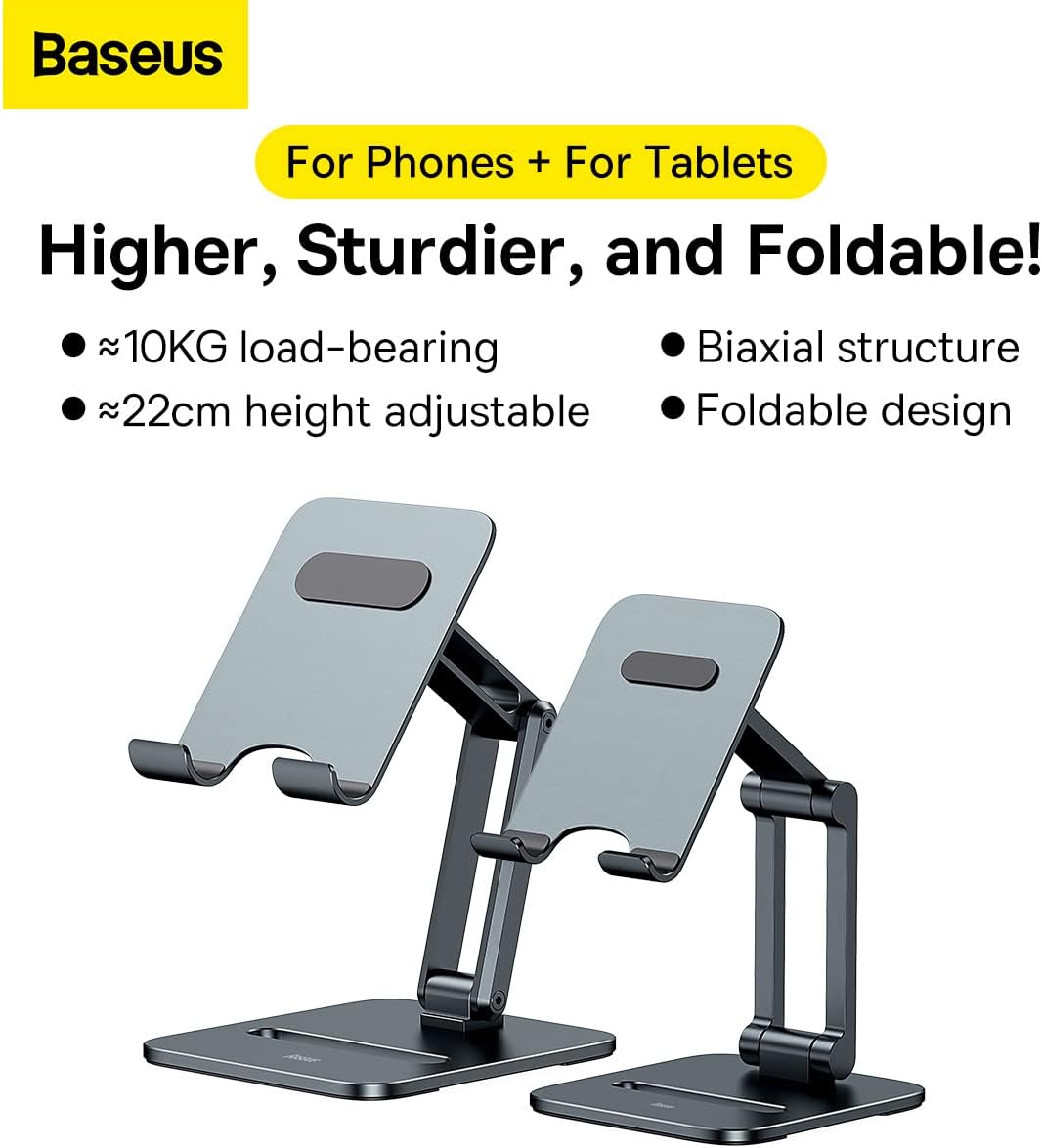 Baseus Metal Foldable Tablet Stand, Angle and Height Adjustable Phone Stand for Desk