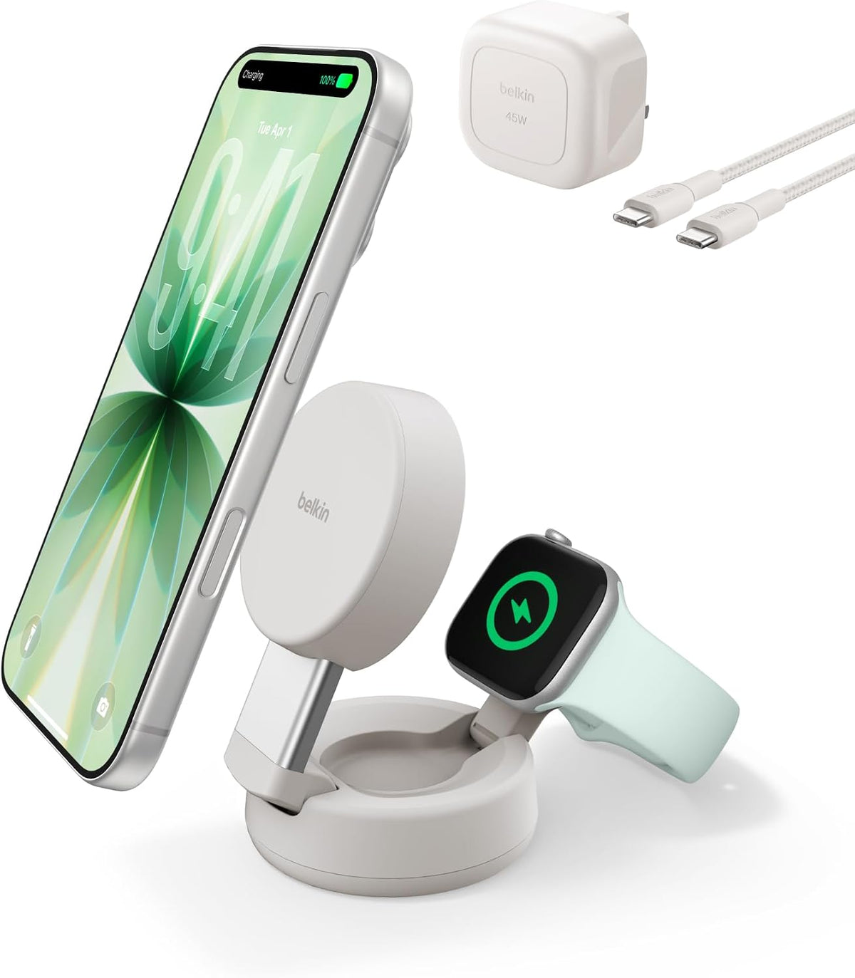 Belkin UltraCharge Pro 2 in 1 Qi2 Wireless Charging Station, 25W - Sand