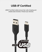 Belkin Fast Charge USB C charger cable, USB-C to USB-A cable, USB type C charging cable for iPhone 15, Samsung Galaxy S23, S23+, S23 Ultra, Pixel, iPad Pro, Nintendo Switch and more - 1m, Black