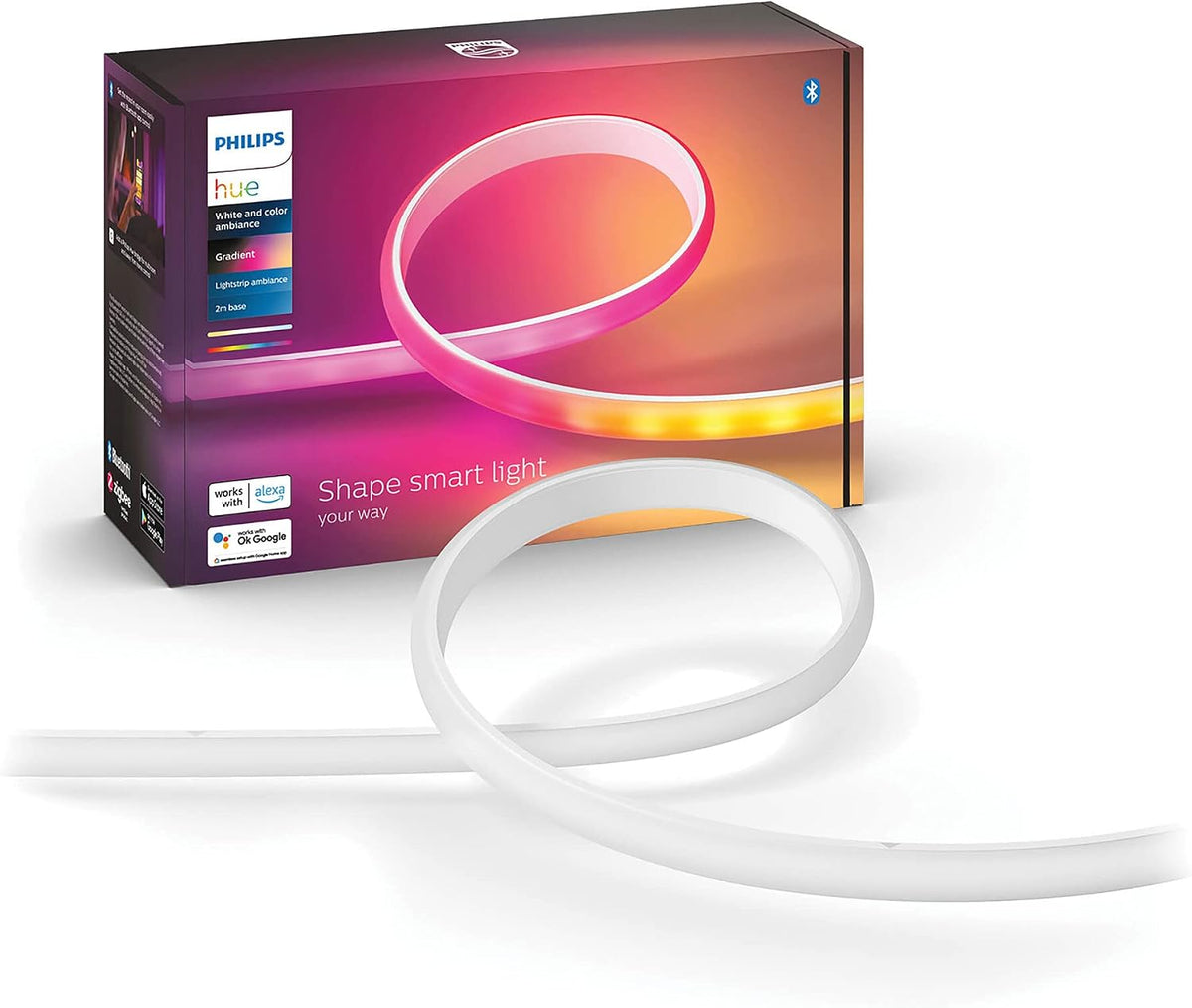 Philips Hue Gradient Light Strip 2m. For Syncing with Entertainment, Media and Music. With Bluetooth. Works with Alexa, Google Assistant and Apple Homekit., White — White