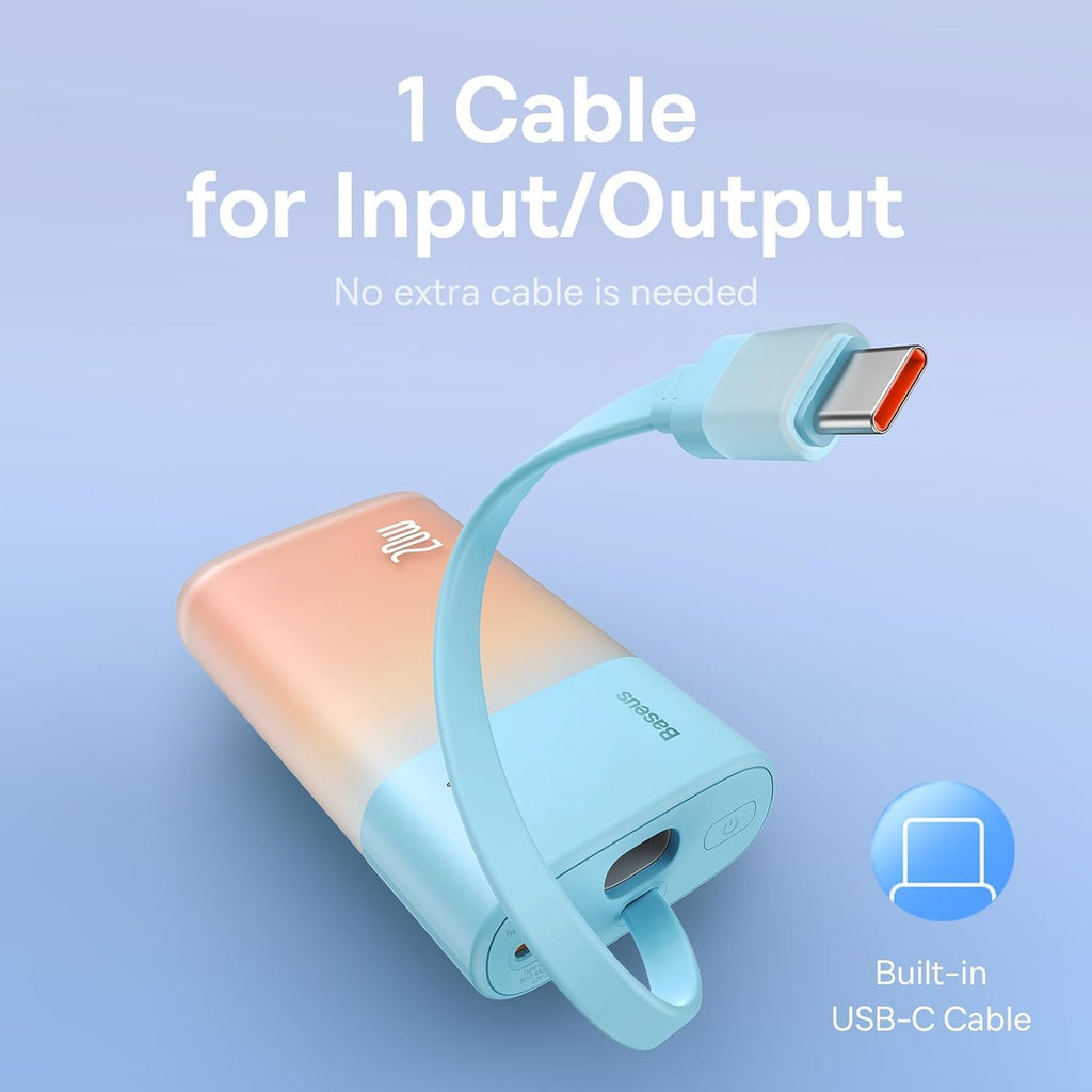 Baseus Popsicle Mini Fast 5.2k Power Bank 5,200mAh with Built-in USB-C Cable, Orange — Orange