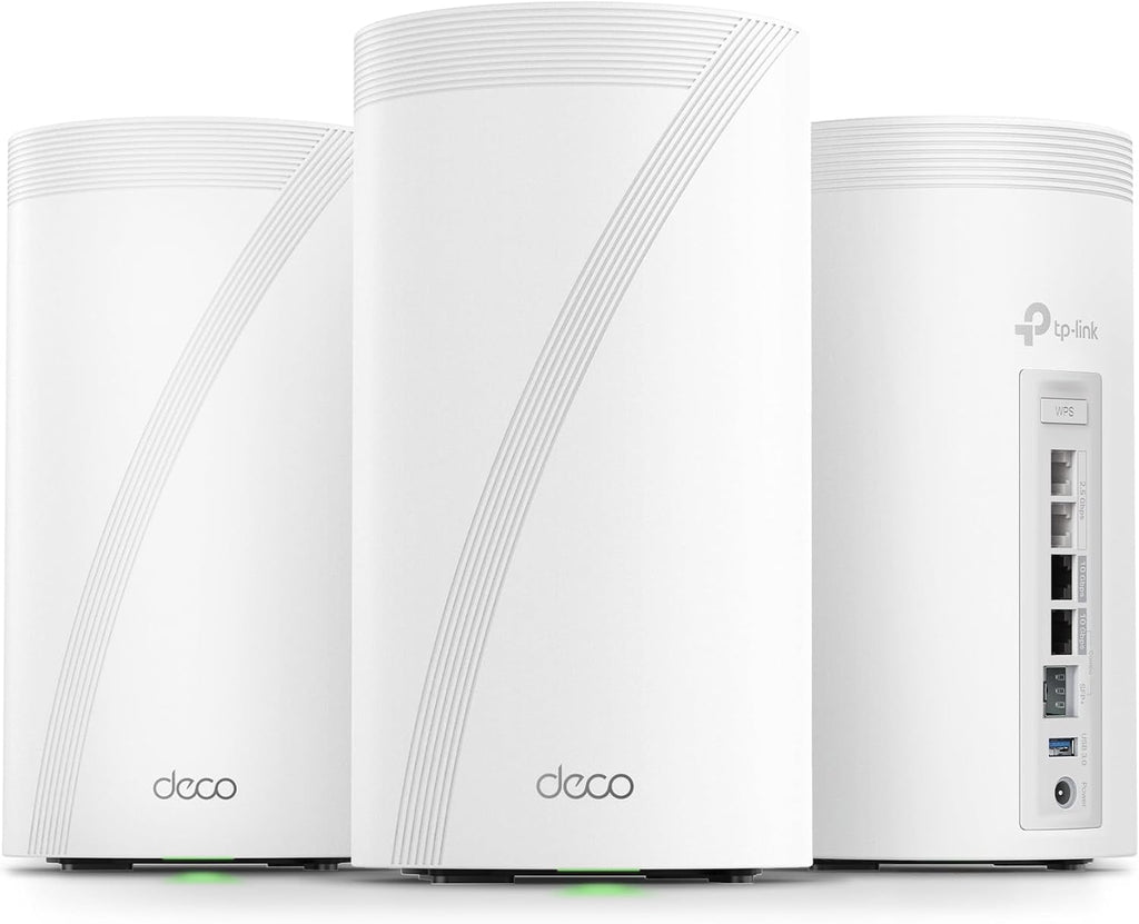TP-Link Tri-Band WiFi 7 BE22000 Whole Home Mesh System (Deco BE85) | 12-Stream 22 Gbps | 2× 10G + 2× 2.5G Ports Wired Backhaul, 8× High-Gain Antennas | VPN, AI-Roaming, 4×4 MU-MIMO, HomeShield(3-Pack)