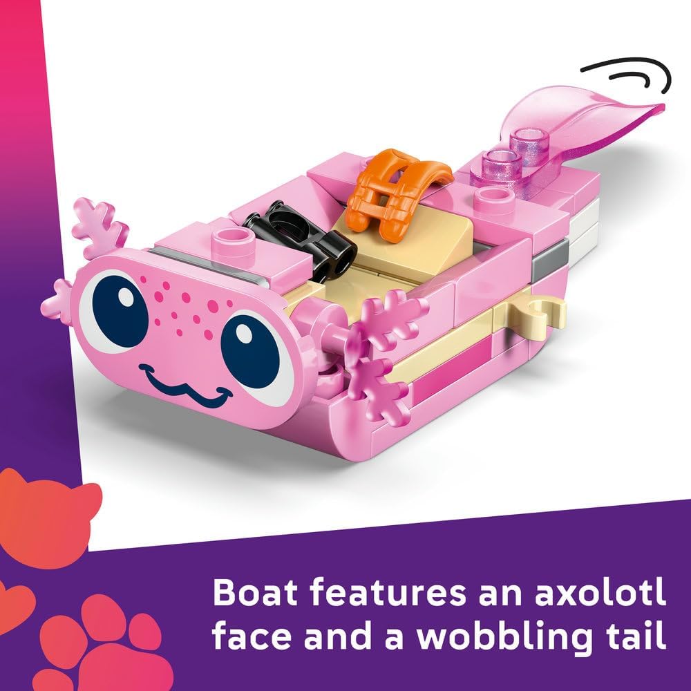 LEGO Friends Axolotl Adventure Boat Toy - incl. 2 Mini Dolls, 2 Cute Animal Figures, Plants, Flowers & Accessories - Birthday Gift for 5+ Year Old Girls - 42681