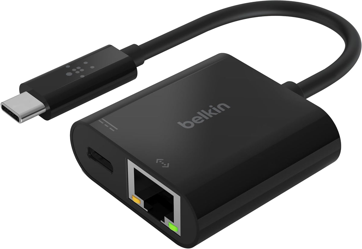 Belkin usb-c to ethernet adapter + charge (60w passthrough power for connected devices, 1000 mbps speeds) macbook pro
