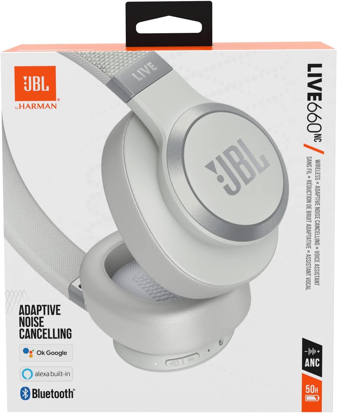 JBL Live 660NC Wireless Noise Cancelling Headphones — White