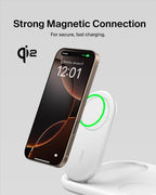 Belkin MagSafe Charger, Fast Charge 3-in-1 Qi2 Magnetic Foldable Charger 15W Fast Charger for Apple iPhone 15, Apple Watch, AirPods with Non-Slip Base, Power Supply Module - White