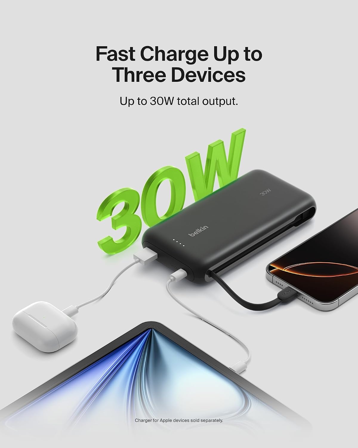Belkin BoostCharge 20000mAh Power Bank with Integrated USB-C Cable - Black