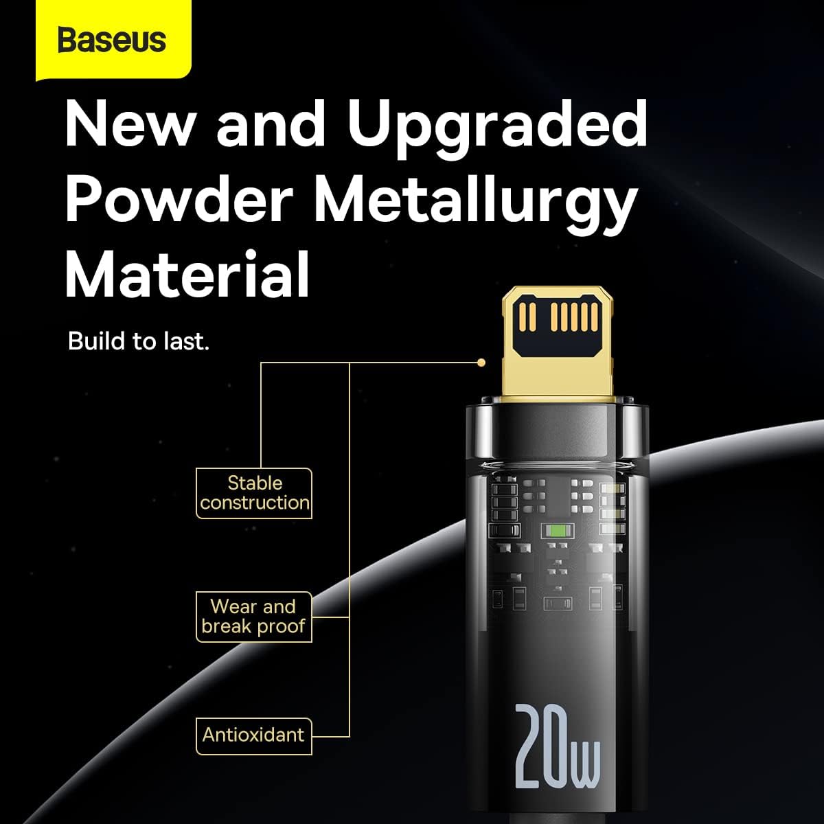 Baseus Explorer Auto Power-Off USB-C to Lightning Cable 20W — 1m — Black
