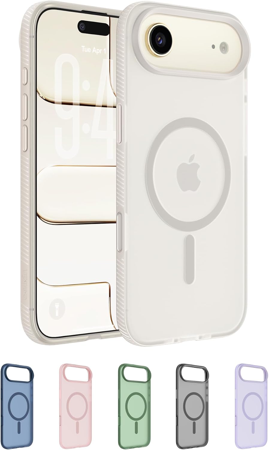 Belkin SheerForce Grip MagSafe Compatible iPhone Air Case with Slim Design & Anti-Slip Side Lines - Magnetic, Transparent, & Shockproof Protective iPhone Case - Sand