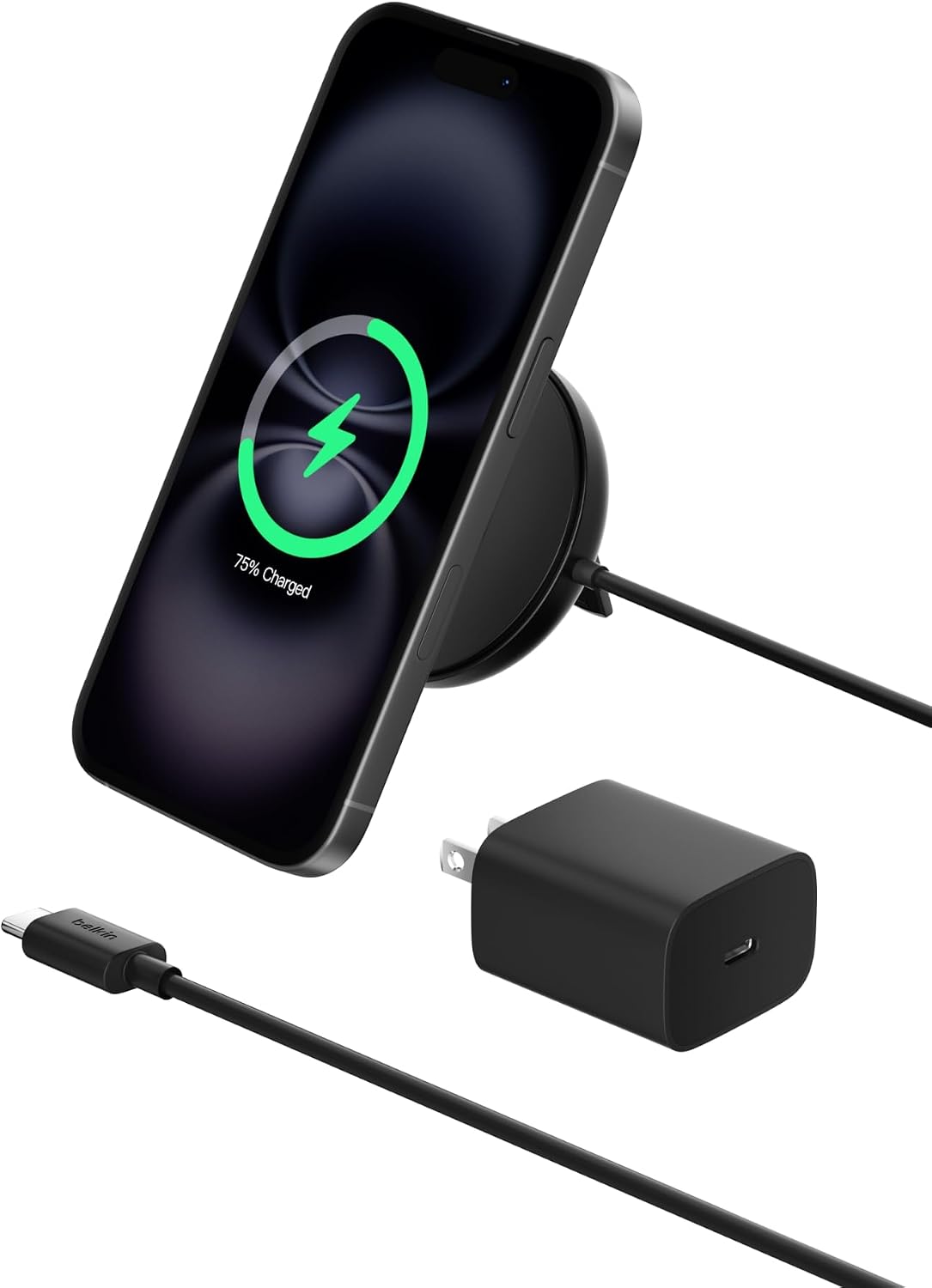 Belkin Magnetic Wireless Charging Pad 15W w/Pop-Up Stand - MagSafe-Compatible Qi2-Certified Wireless Charger for iPhone 16 Series, Samsung Galaxy S25, AirPods, & More w/Power Supply Included - Black