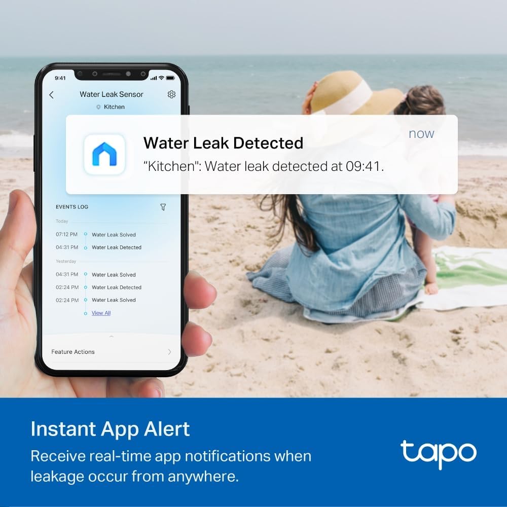 Tapo TP-Link T300 Smart Water Leak Sensor with Dripping Detection, Up to 90 dB Alarm with one-Touch, Instant App Notification, IP67 Waterproof, Hub Required Sold separetly