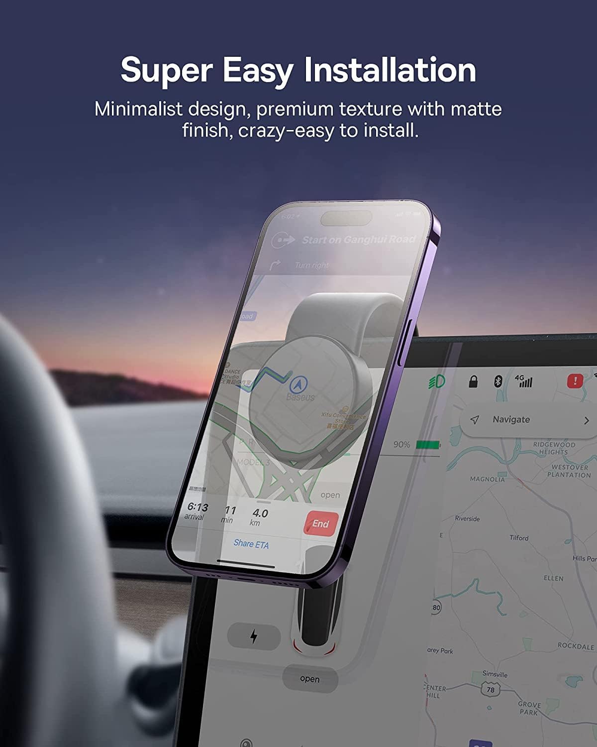 Baseus C02 Magnetic Phone Holder Magnetic Phone Holder for Car,MagSafe Dash Mount — Black