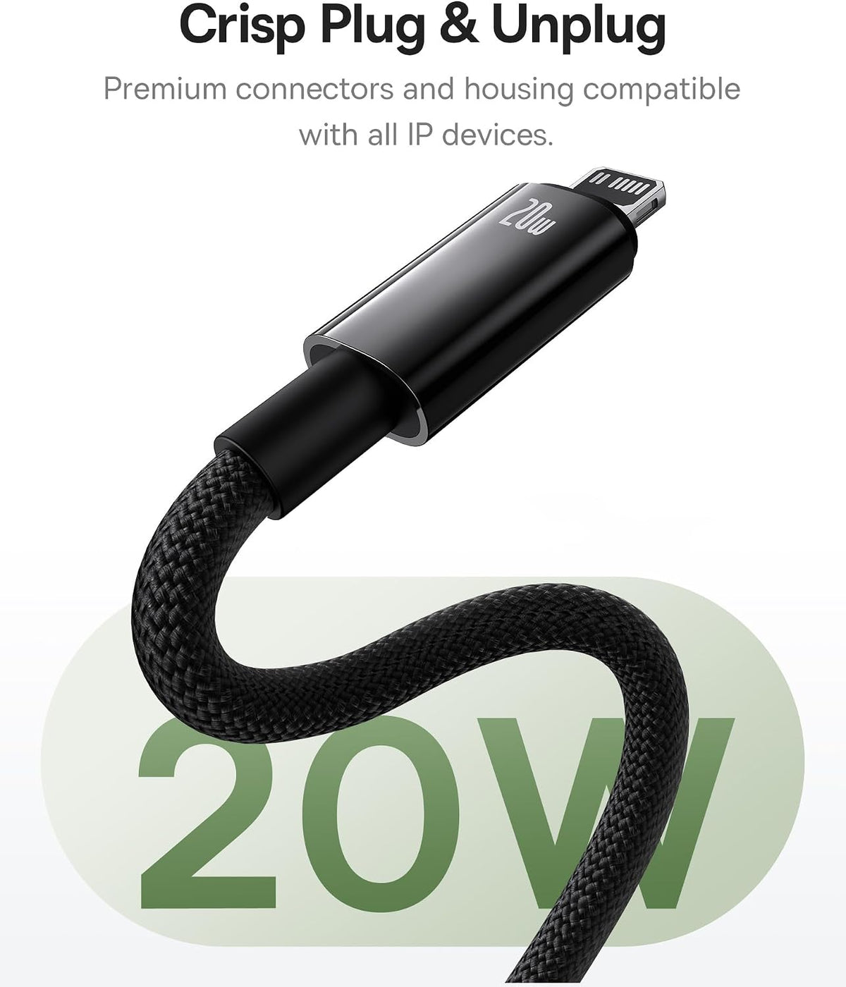 Baseus Tungsten Gold Magnetic iPhone Charger Cable (1m) – 20W PD Fast Charging USB C to Lightning Cord with Anti-Tangle Winding — 1 Meters — Black