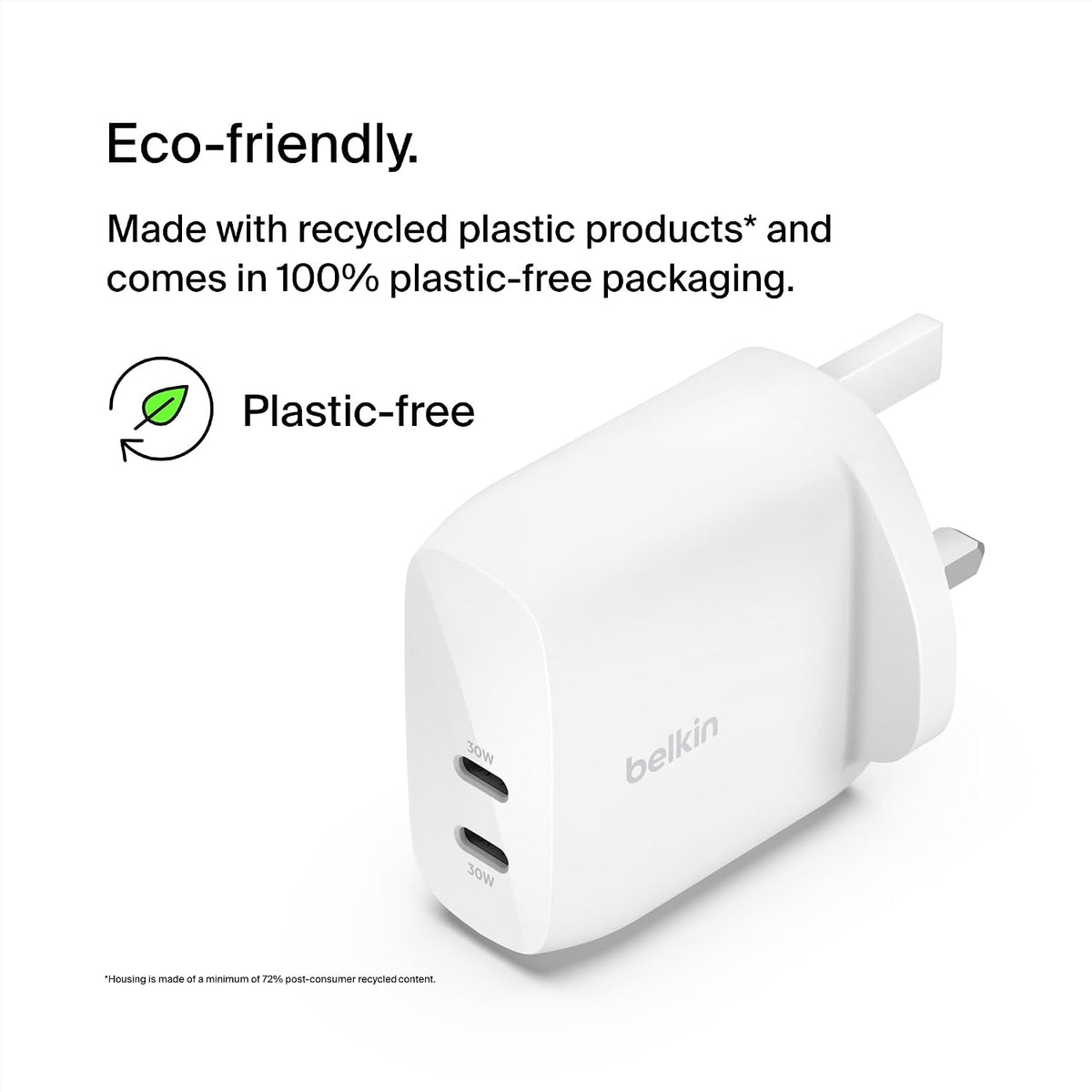 Belkin BoostCharge 60W Dual USB-C plug with PPS, Fast Charger USB-C