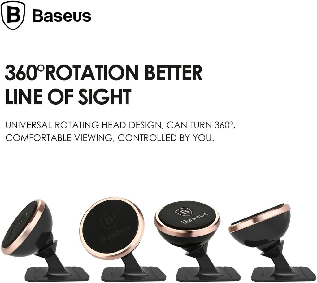 Baseus 360° Adjustable Magnetic Car Phone Holder | Universal Stick-On Dashboard Mount & Mini Mobile Stand | Aluminum Alloy Magnetic Magnet — 360°Rotation- Small — Silver