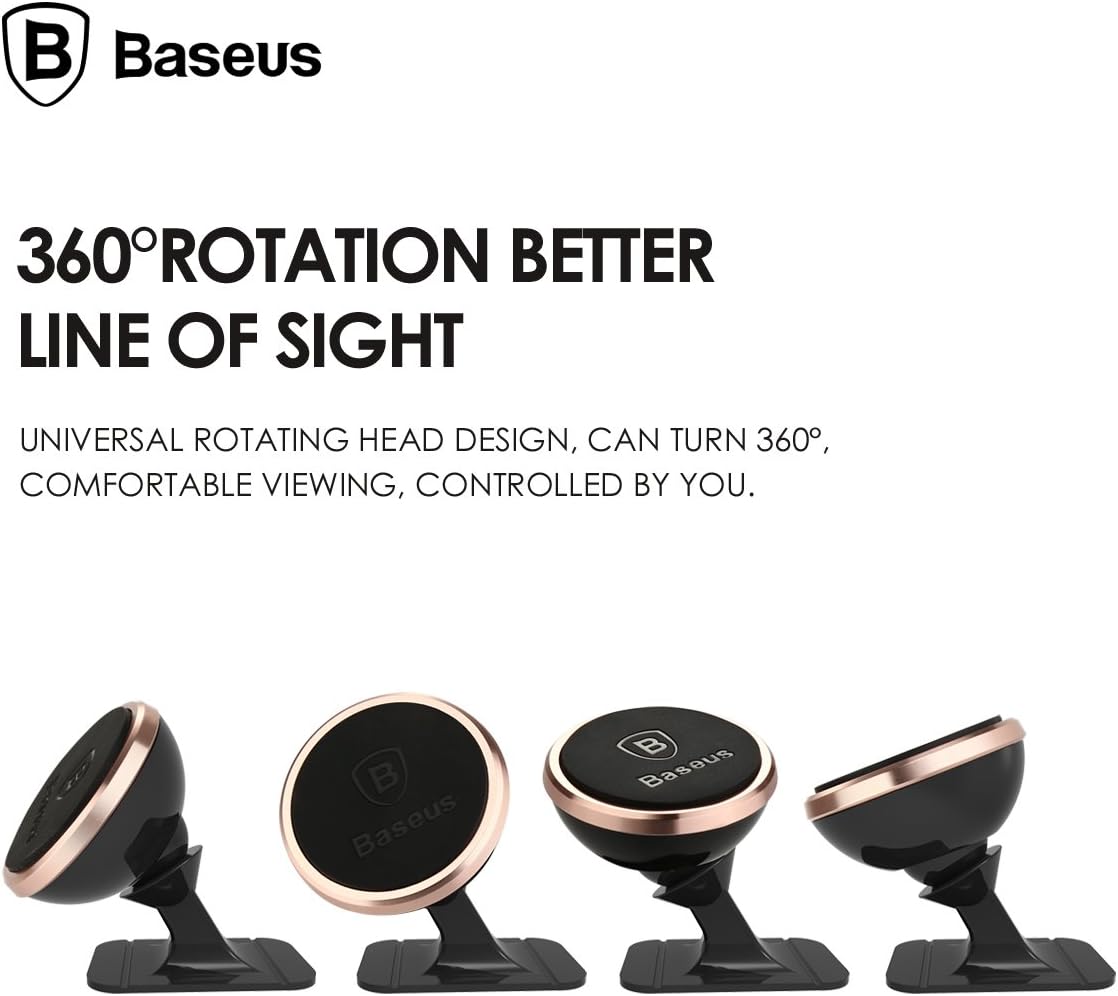 Baseus 360° Adjustable Magnetic Car Phone Holder | Universal Stick-On Dashboard Mount & Mini Mobile Stand | Aluminum Alloy Magnetic Magnet — 360°Rotation- Small — Silver