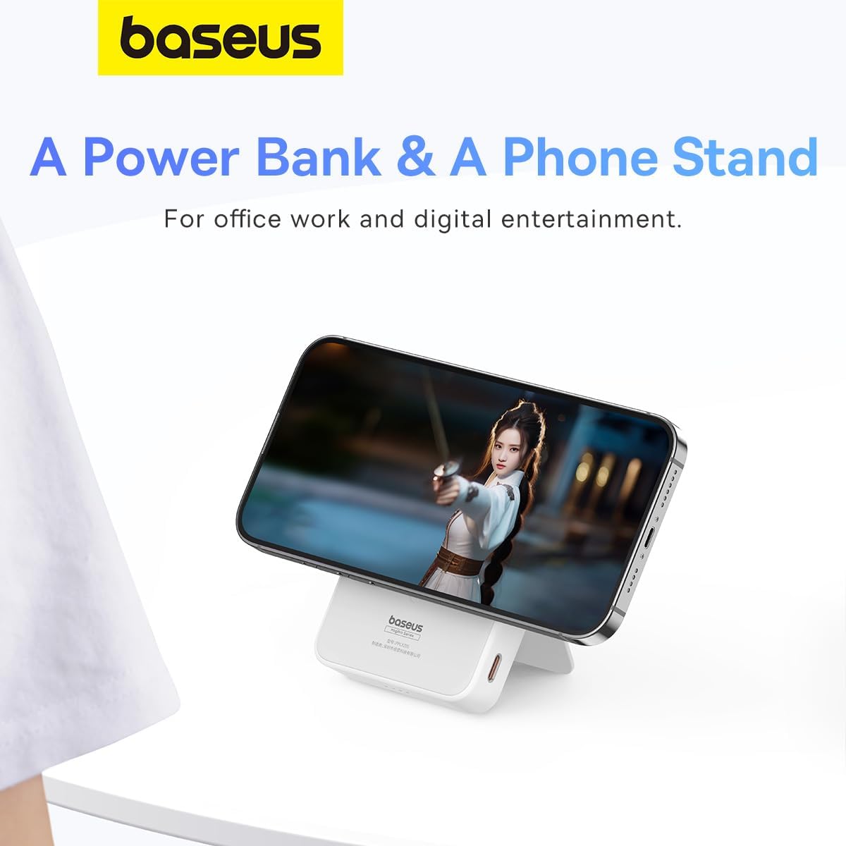 Baseus MagSafe Power Bank 5000mAh, Magnetic Wireless Charger — 5000mAh-15W-w/stand — White