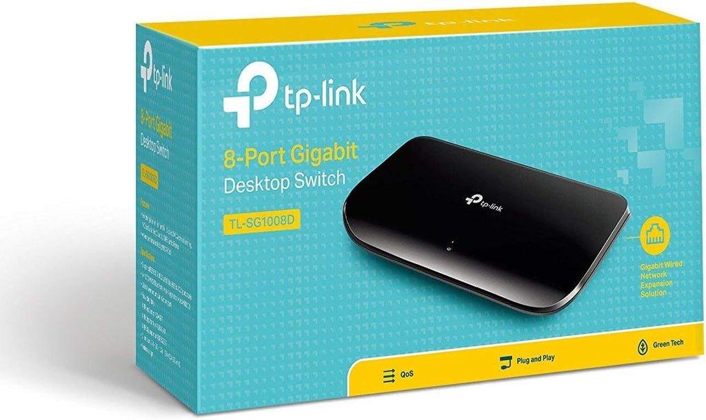 TP-Link 8 Port Gigabit Ethernet Network Switch | Plug and Play | Desktop or Wall-Mount | Plastic Case Ethernet Splitter | Fanless | Traffic Optimization | Unmanaged (TL-SG1008D),Black