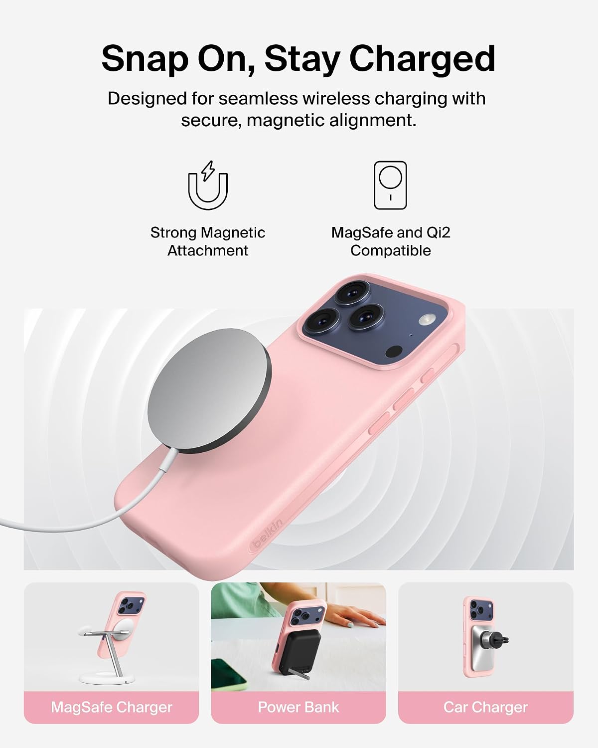 Belkin SheerForce Protect MagSafe Compatible iPhone 17 Pro Max Case with Slim Design & Anti-Scratch Treated Coating - Magnetic, Transparent, & Shockproof Protective iPhone Case - Pink