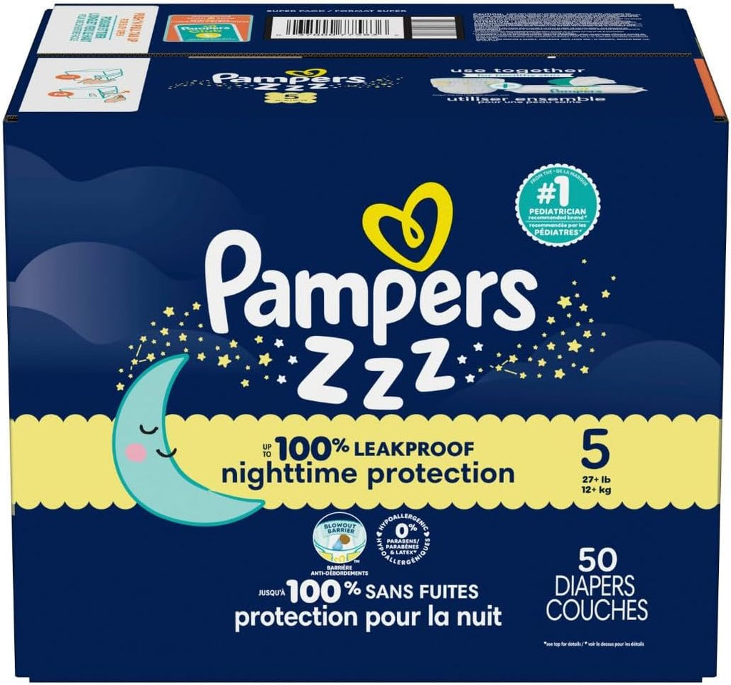 Pampers Swaddlers Overnights Diapers - Size 5, 50 Count, Disposable Baby Diapers, Night Time Skin Protection