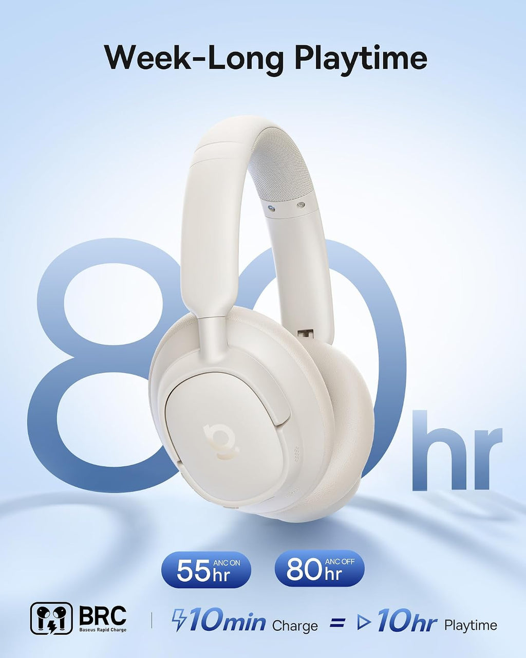 Baseus Bass BH1 NC Noise-Cancelling Headphones — White