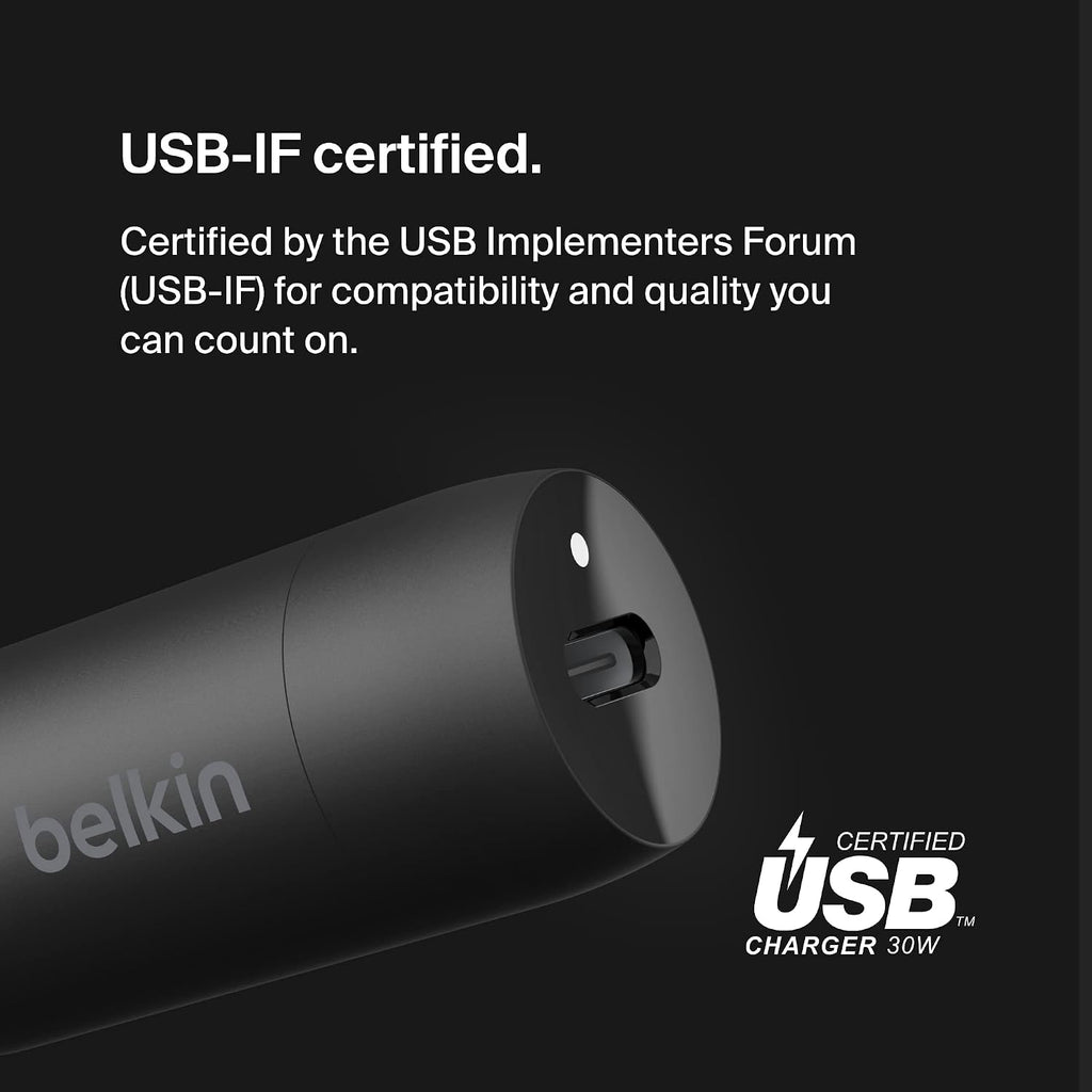 Belkin Fast Charge 30W Fast Car Charger, Compact Design with USB-C Power Delivery Port, USB Car Charger with Universal Compatibility for iPhone 16, 15, Samsung Galaxy S23, Note, Pixel and More - Black