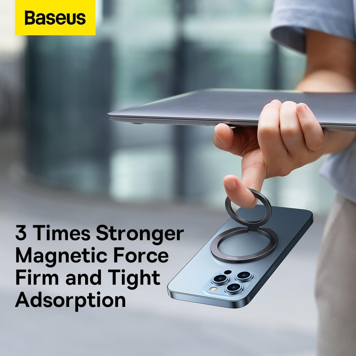 Baseus Halo Series Cell Phone Ring Holder Stand, 360° Rotation Magnetic Ring Stand for Magnetic Wireless Charging Phone Holders — Grey