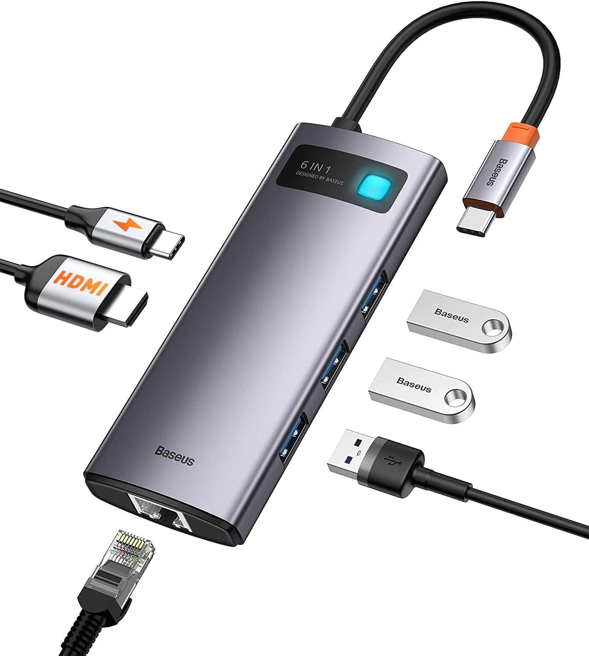 Baseus Metal Gleam Series 6-in-1 Multifunctional Type-C HUB, Gray — Grey