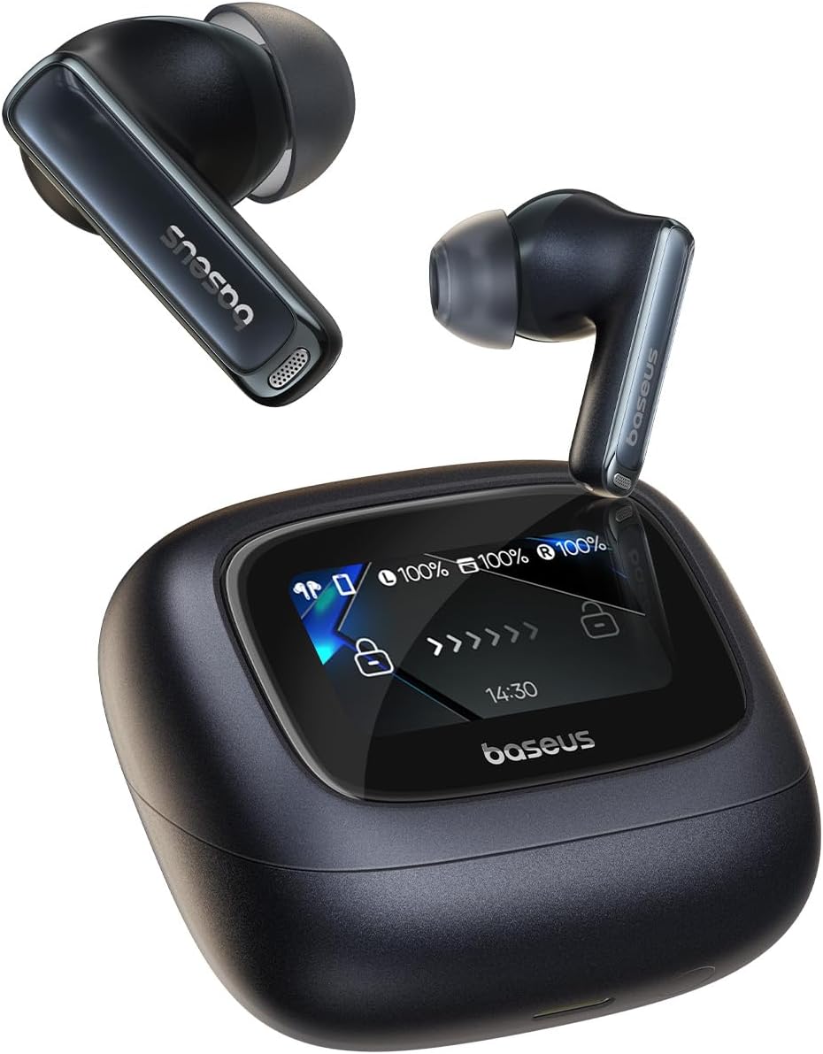 Baseus Bowie M2s Ultra Wireless Earbuds with Smart Touchscreen Case — Black