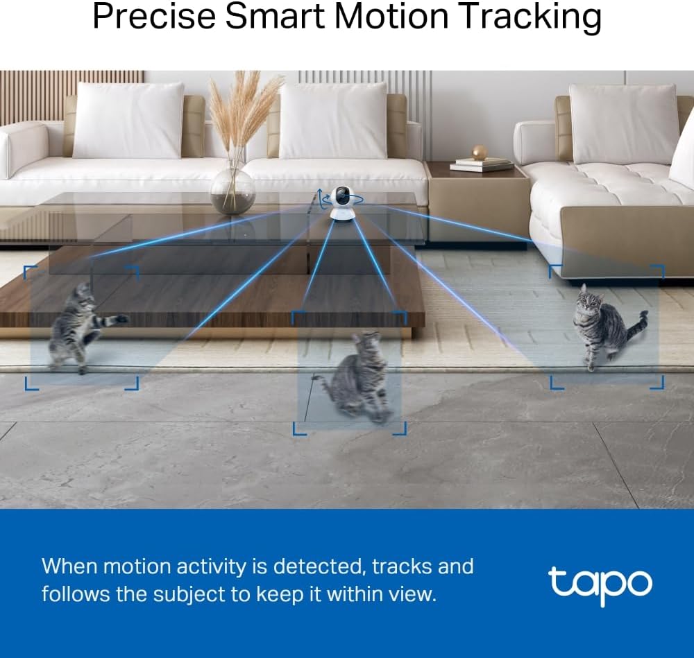 TP-Link Tapo Pan/Tilt 2K 4MP, 360°Rotational View Wi-Fi Surveillance Camera|Smart AI, Pet, Human & Vehicle Detection|2-Way Audio| Compatible with Alexa and Google Assistant (Tapo C220)