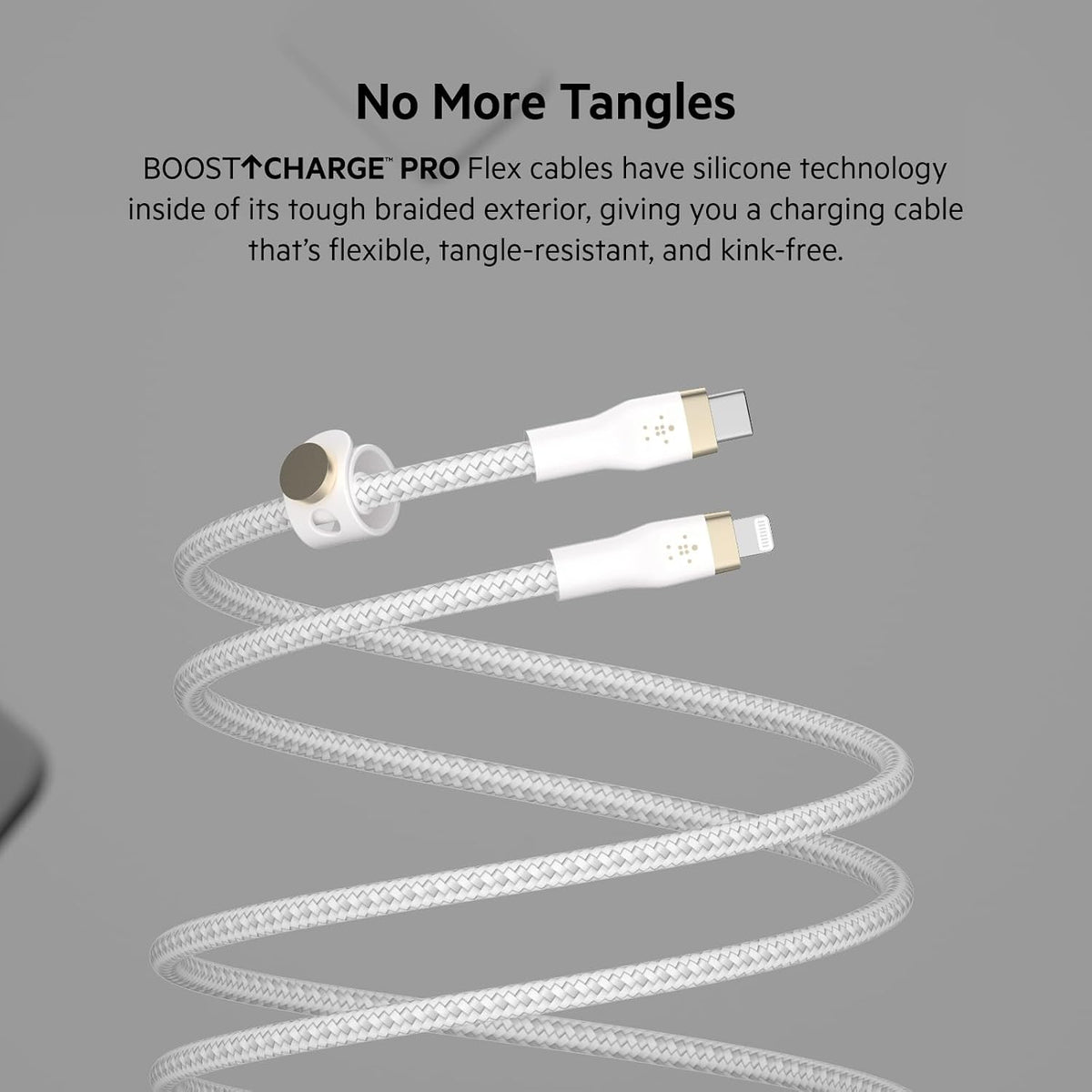 Belkin BoostCharge Pro Flex Braided USB Type C to Lightning Cable (3M/10ft), MFi Certified 20W Fast Charging PD Power Delivery for iPhone 14/14 Plus, 13, 12, Pro, Max, Mini, SE, iPad and More -White