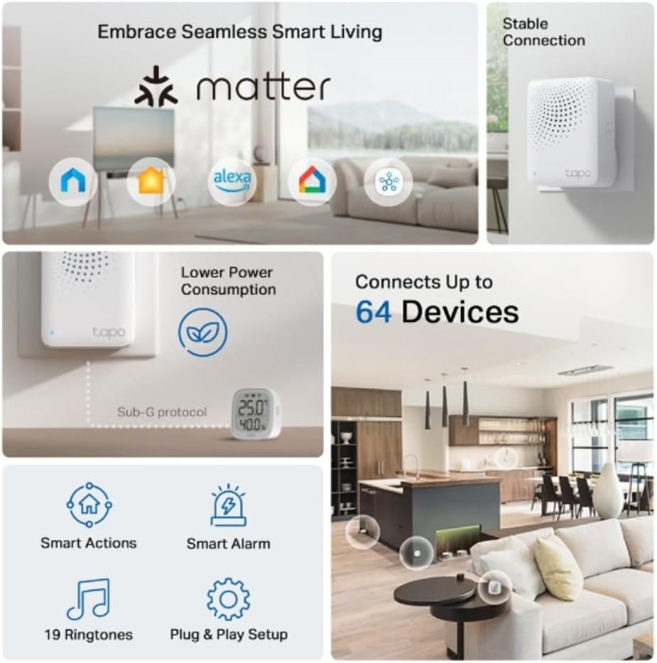 Tapo Smart Hub with Ringtone Tapo H100, for Sensors/Switches Tapo, Connect up to 64 Smart Devices, 19 Ringtones, Plug & Play