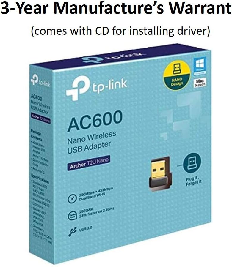 TP-Link Archer T2U Nano AC600 433 150 Wireless Dual Band USB Adapter