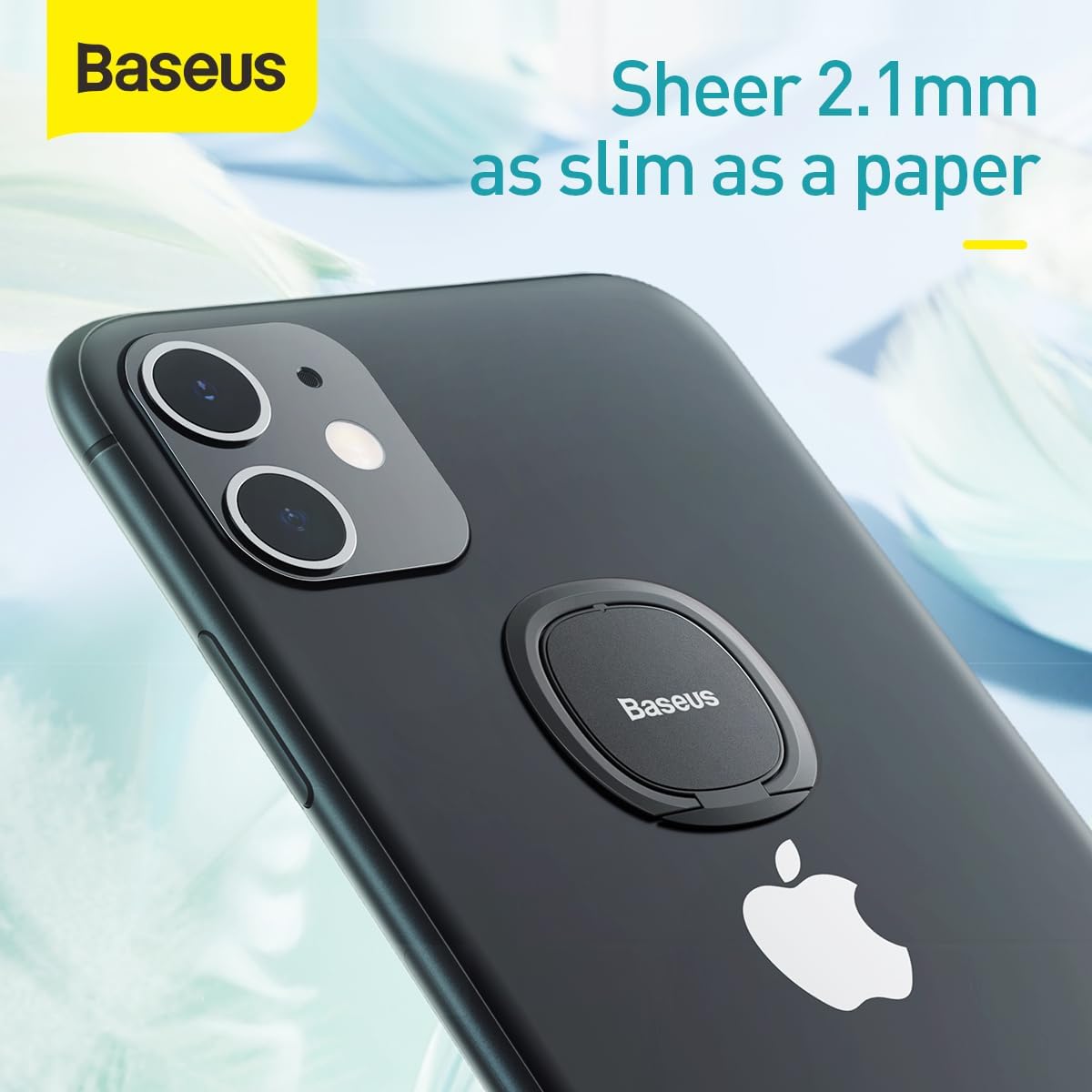 Baseus Cell Phone Ring Holder, 360 Degree Rotation Metal Finger Grip Adjustable Cellphone Stand for Magnetic Car Mount — Dark Grey
