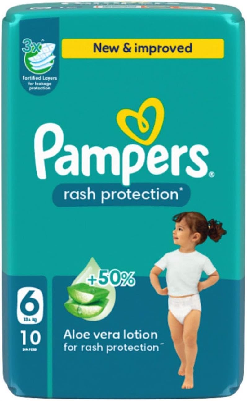 Pampers Rash Protection Taped Diapers, Size 6, 13+kg, Carry Pack, 10 Count