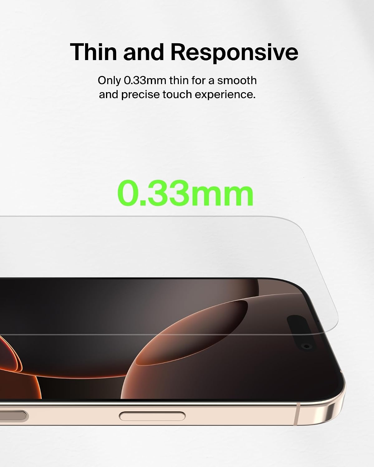 Belkin ScreenForce TemperedGlass iPhone 16 Pro Screen Protector, slim design, crystal clear, scratch-resistant, bubble-free application included, full screen tempered glass protector for iPhone 16 Pro