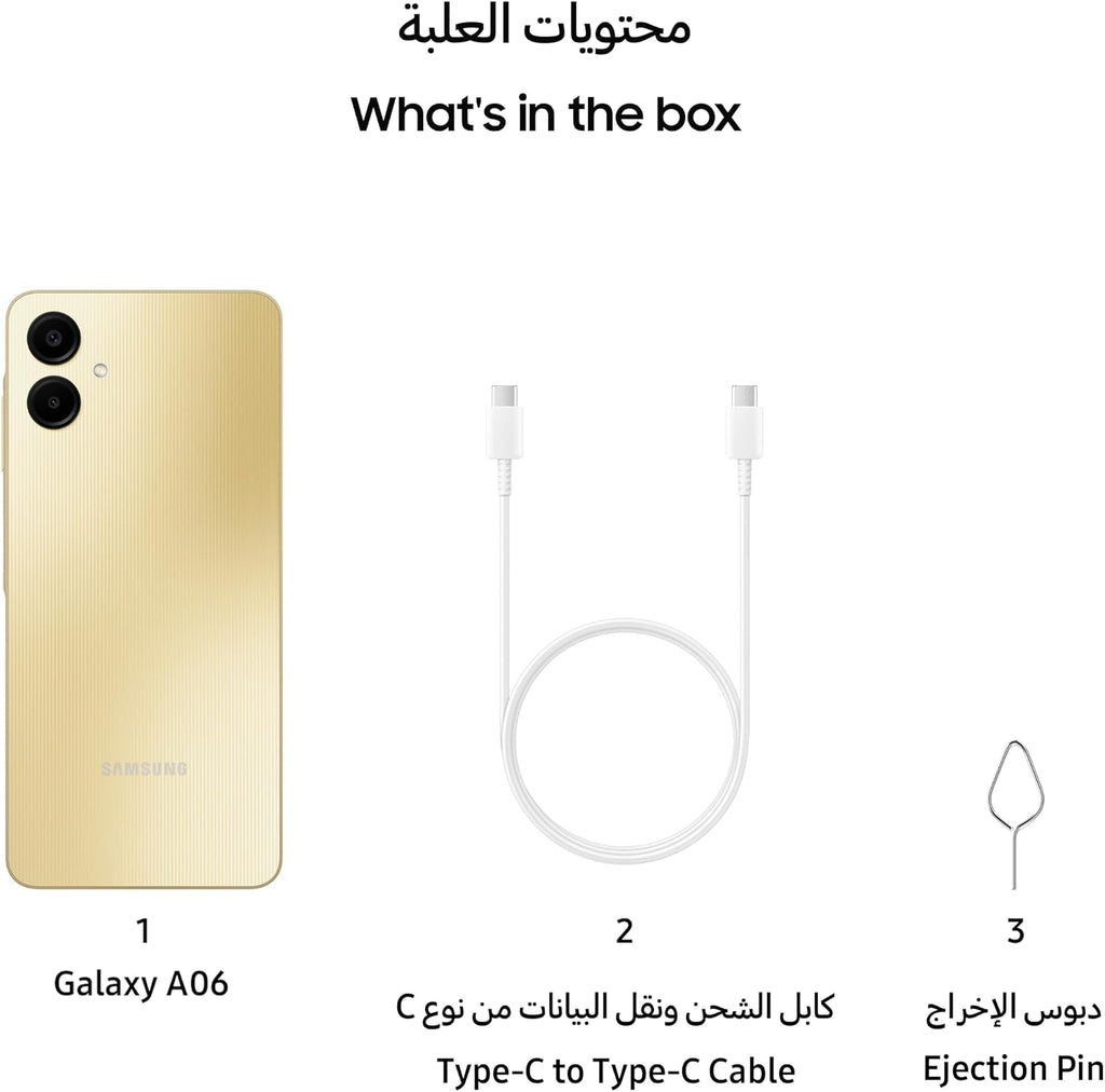 Samsung Galaxy A06 LTE, Android Smartphone, Dual SIM Mobile Phone, 4GB RAM, 128GB Storage, Gold (UAE Version)