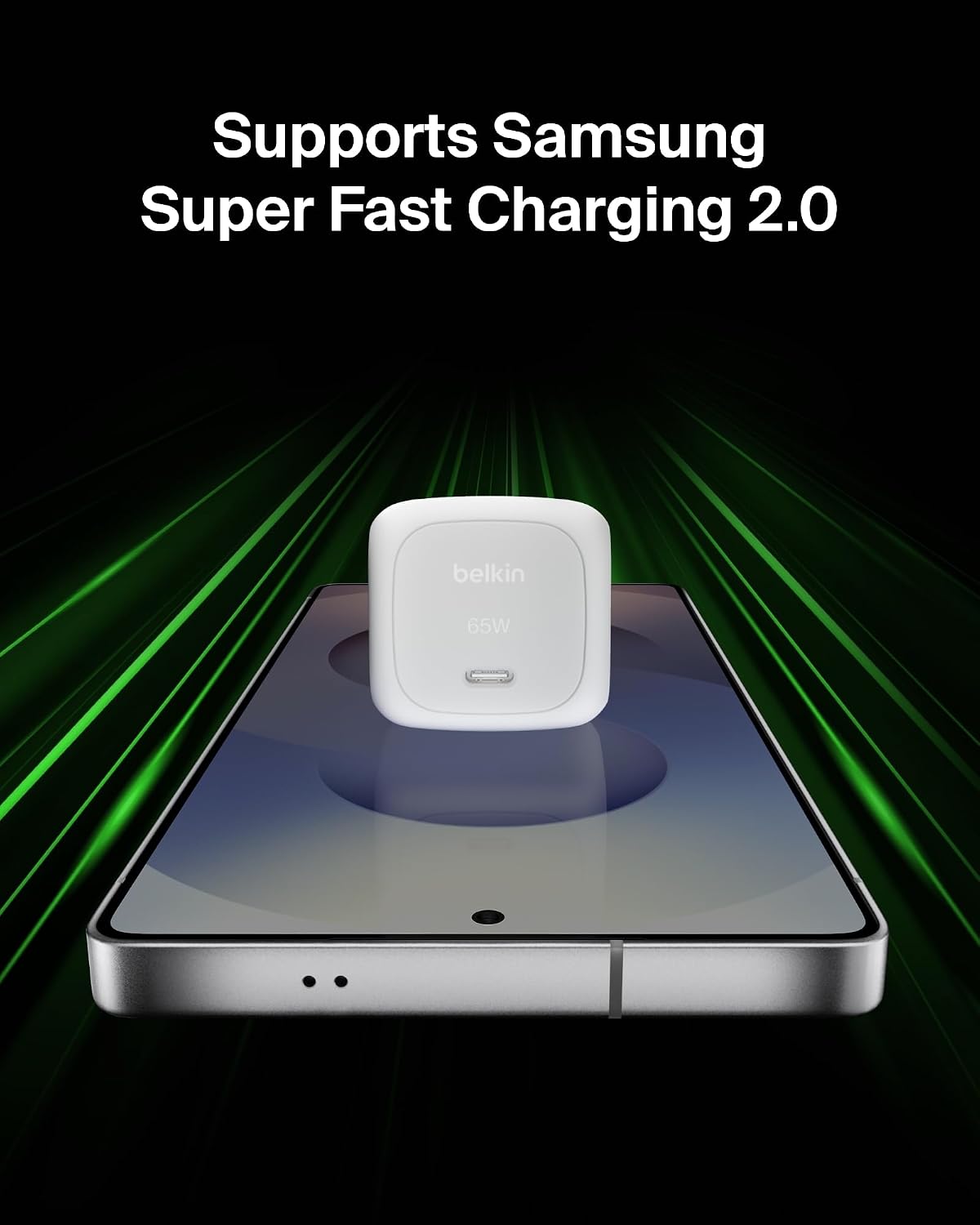 Belkin USB-C Charger, 65W Fast Charger, USB C Phone Charger - Compatible with Apple iPhone 16/15/14/13, Galaxy S25, Google Pixel 9, MacBook, iPad, AirPods, Chromebook etc. - White